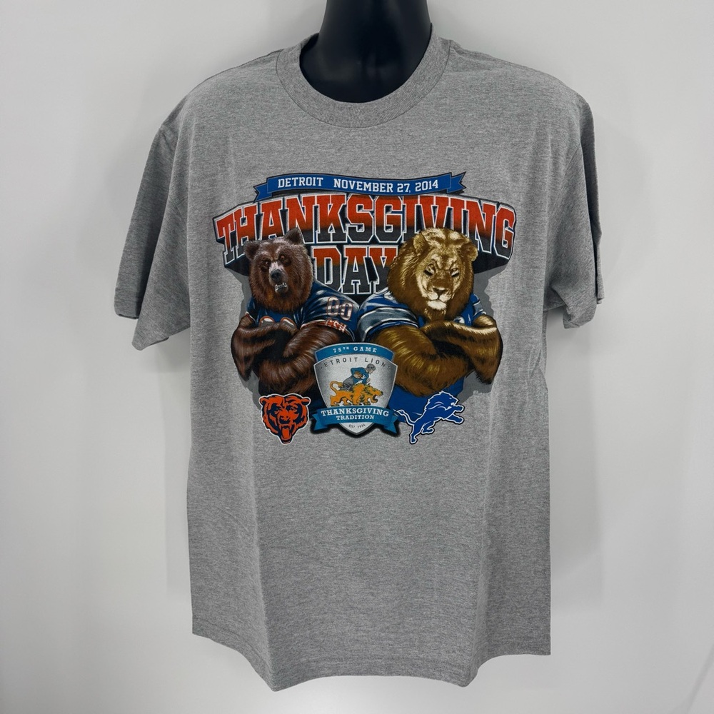 Detroit Lions vs Chicago Bears Thanksgiving Day T-Shirt 2014 Game Sz Large (T1)